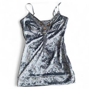 Simons Silver Crushed Velvet Jeweled Cami